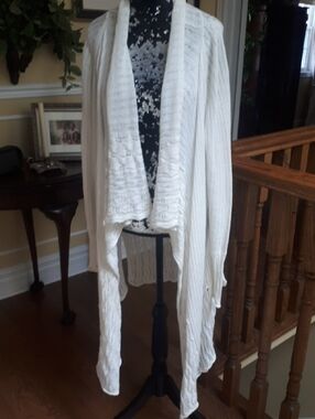 Linen Cottn Blend  Open-Front Draped Knit Cardigan Sweater - White